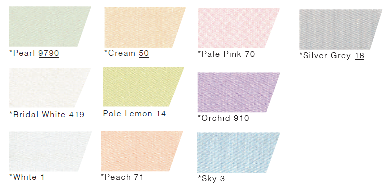 Color swatches with names and numbers on a white background