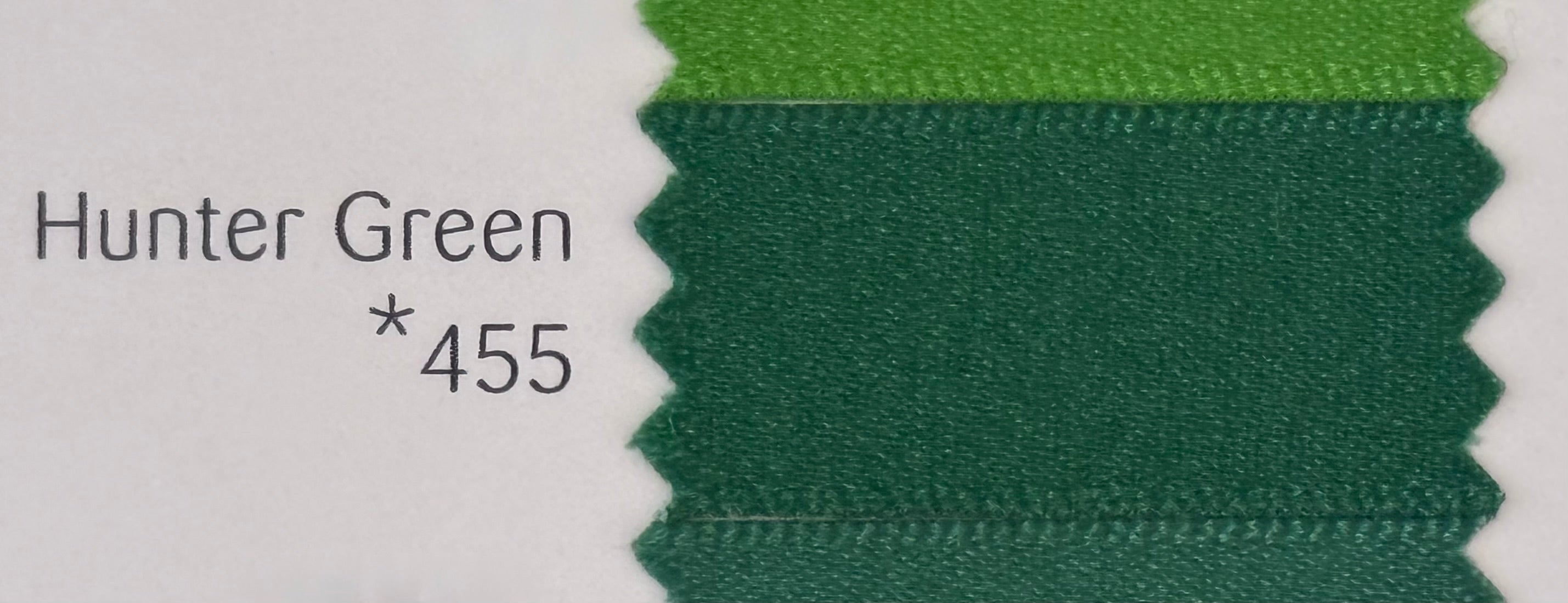 Hunter Green fabric swatch with a label indicating the color code 455.