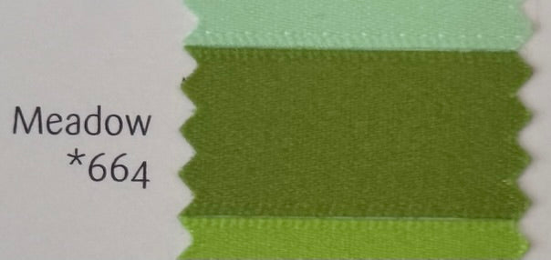 Meadow green ribbon swatch with number 664 on a white background