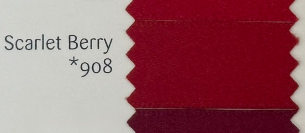 fabric swatch labeled 'scarlet berry 908' on a white background